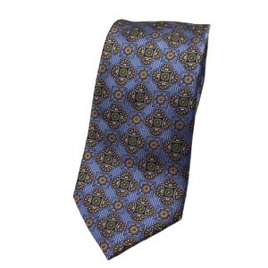 CM Gold Series Mens Silk Tie Blue Geometric Medallion Designed In Italy Handmade
